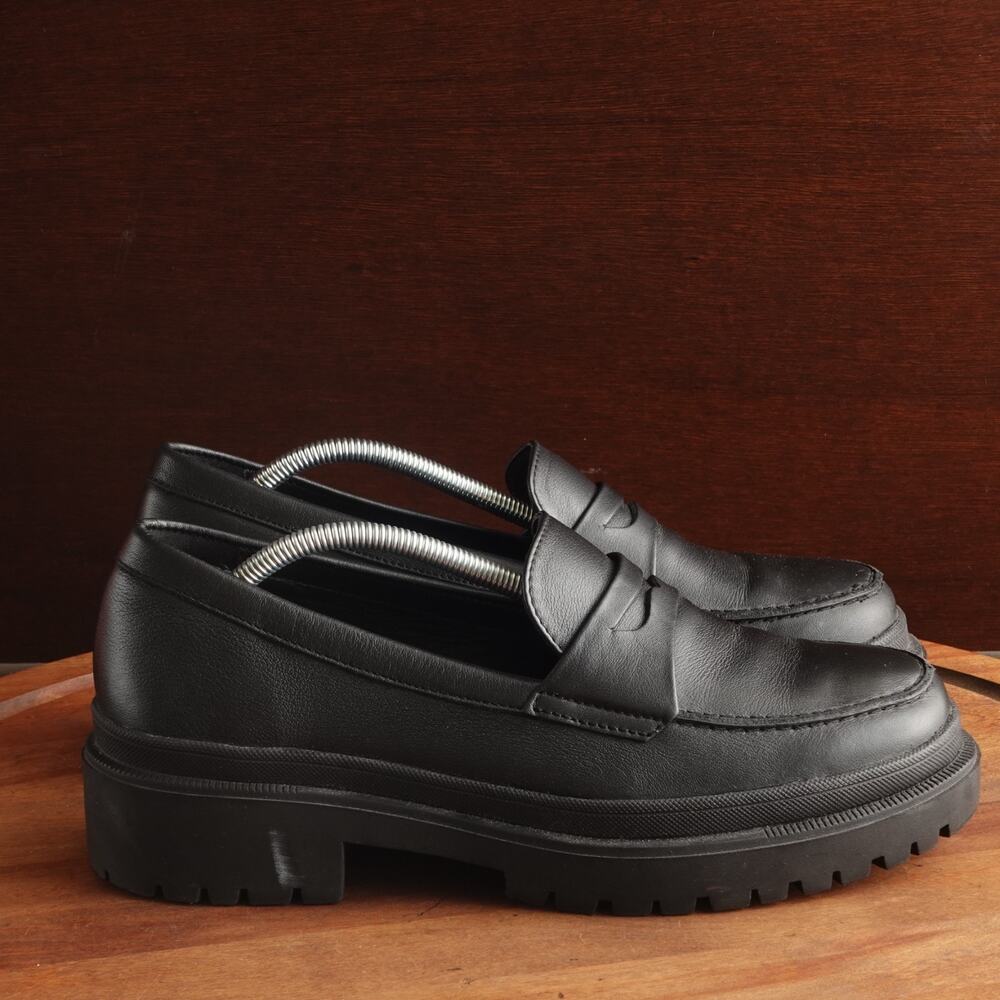 Patina Loafers Womens SZ 9 BLK Zoe Portland Leather Chunky Academia Preppy Shoes